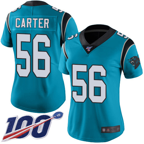 Carolina Panthers Limited Blue Women Jermaine Carter Alternate Jersey NFL Football 56 100th Season Vapor Untouchable